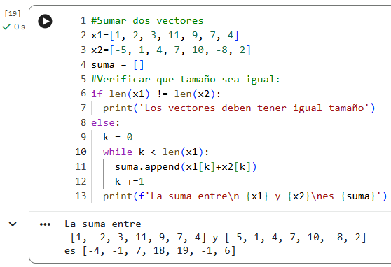 Suma vectores python
