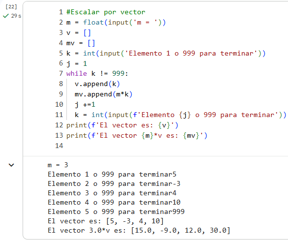 Escalar por vector en python