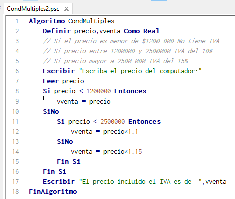 PSeInt Algoritmo precio con IVA