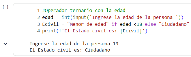 Ejemplo Operador ternario python